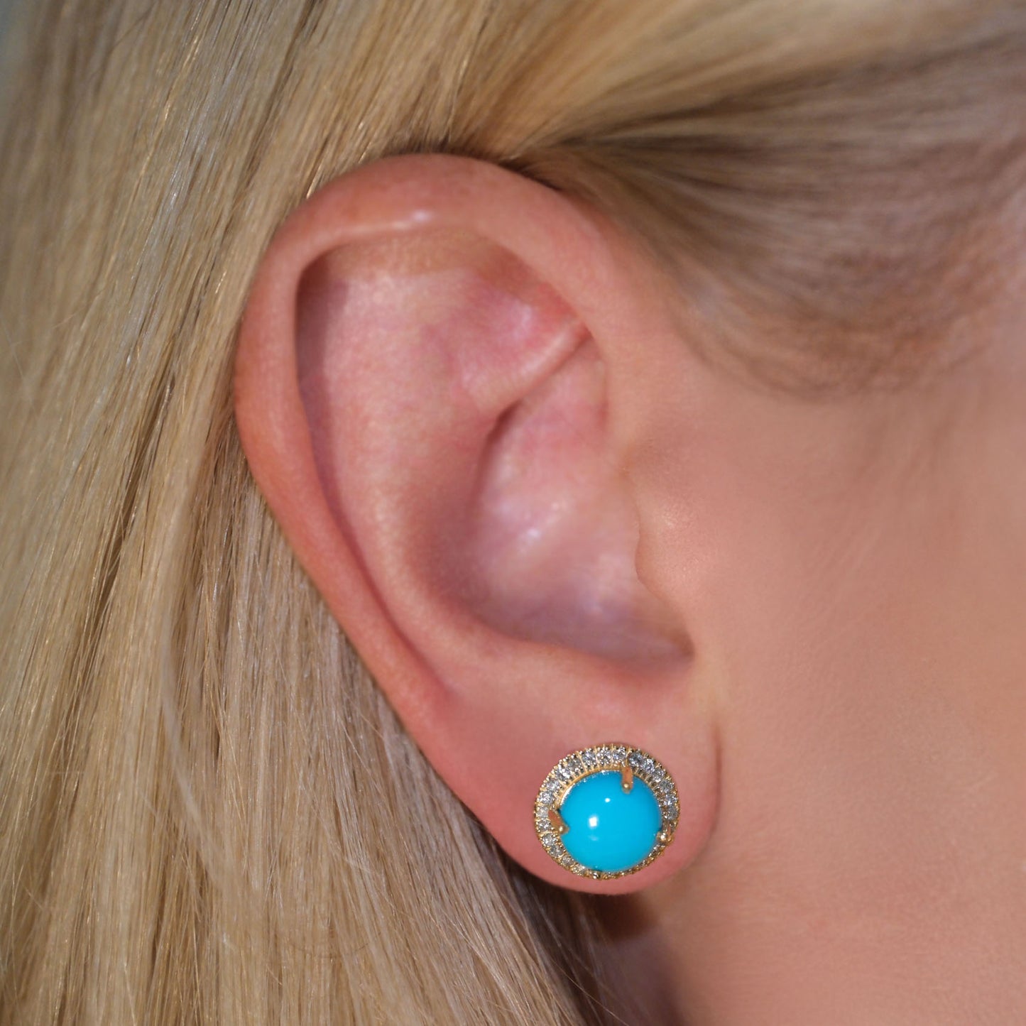 Turquoise Cabochon Diamond Earrings